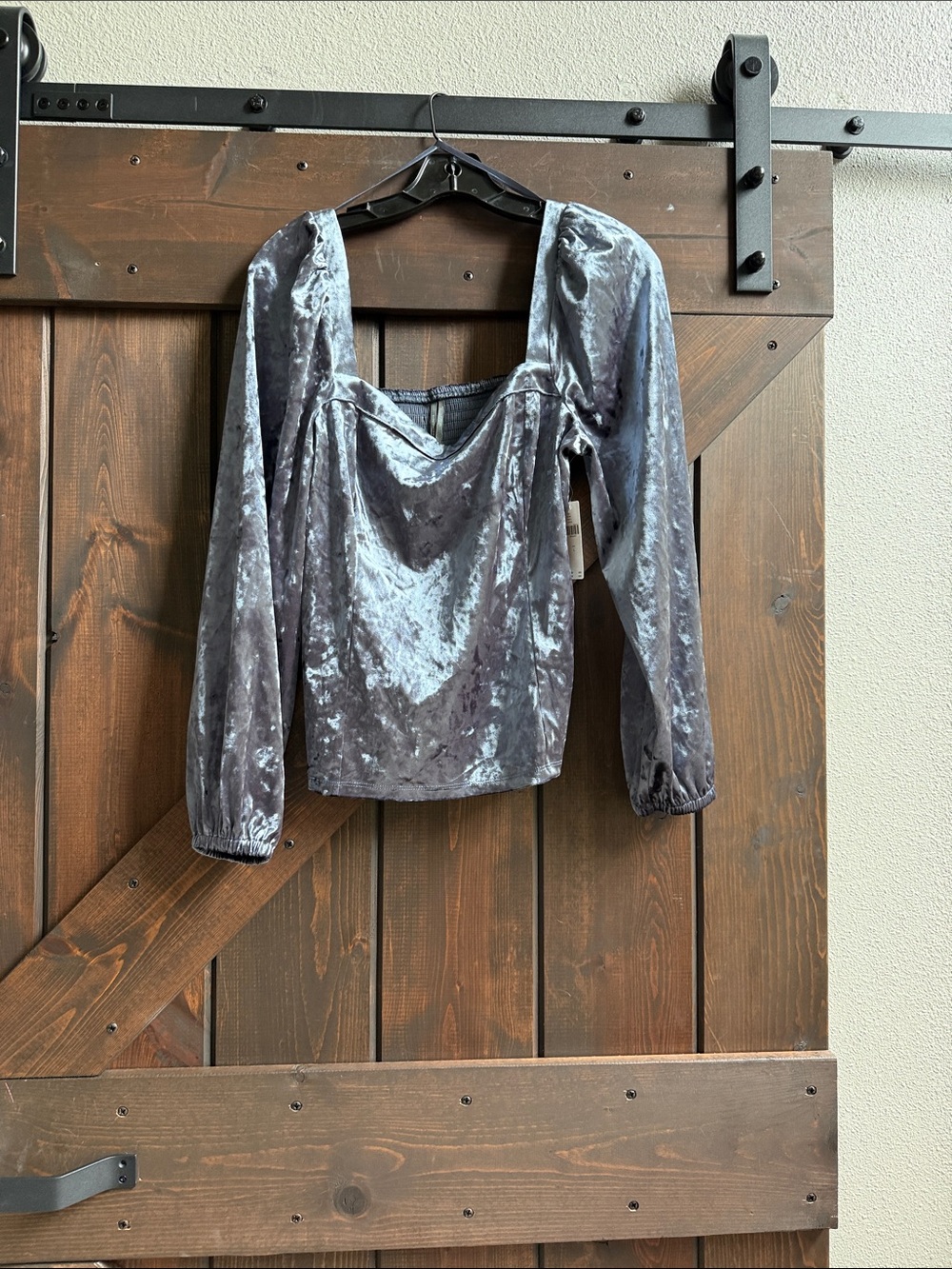 Anthropologie Silver Velvet Sweetheart Long-Sleeve Blouse